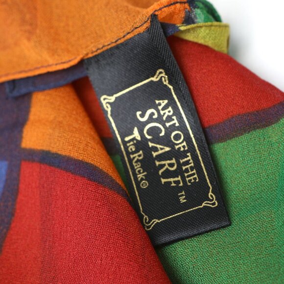 Vintage Square Colour Block Scarf Sheer Italy Tie Rack Retro Red Green Yellow - Picture 6 of 7